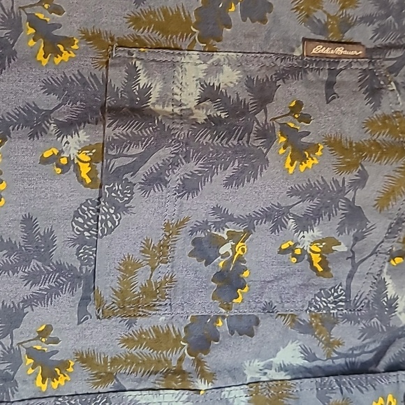 Men's Eddie Bauer Blue Short Sleeve Outdoor Novelty Print Pinecone Trees Large - Picture 2 of 4